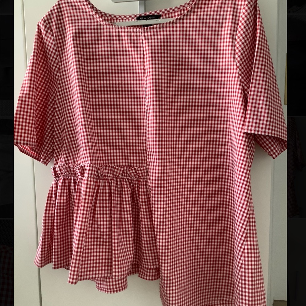 New Look Red Plaid Ruffle Shirt from ASOS